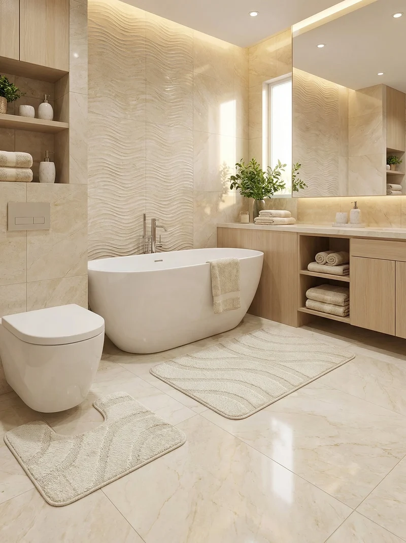 Kit Tapis de Bain Blanc Ivoire - Cordova