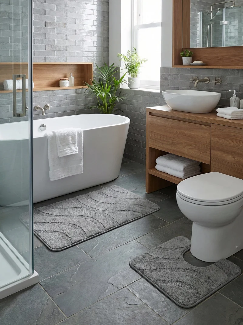 Kit Tapis de Bain Gris Anthracite - Cordova