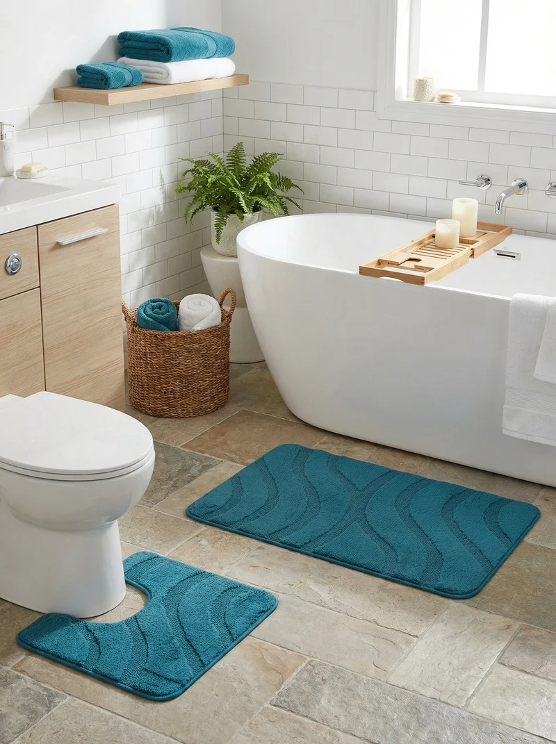 Kit Tapis de Bain Bleu Canard - Cordova