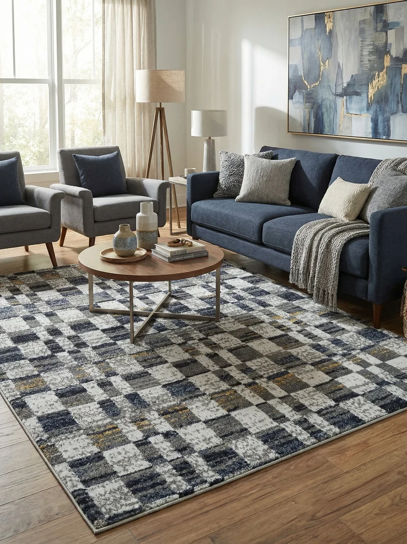 Tapis Géométrique Gris et Or - Fidelia
