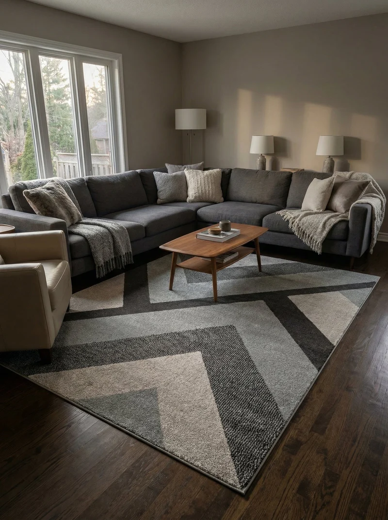 Tapis Géométrique Gris et Bleu - Caspien