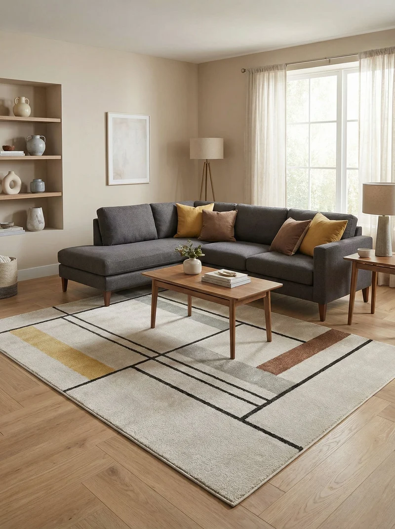 Tapis Moderne Gris Clair et Moutarde - Caspien