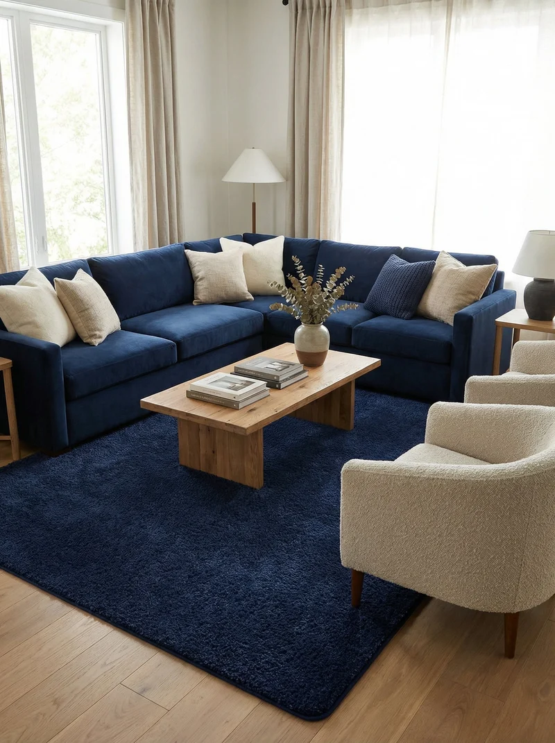 Tapis Lavable Shaggy Bleu Marine - Sahel