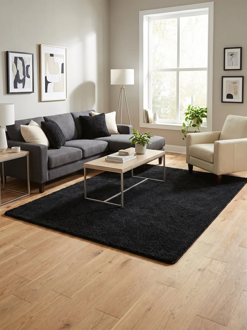 Tapis Lavable Shaggy Noir - Sahel