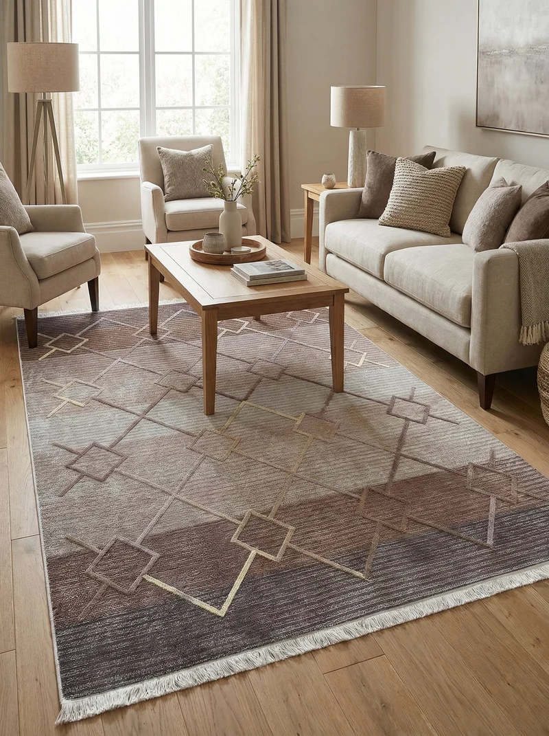 Tapis Lavable Géométrique Taupe et Gris - Vertigo