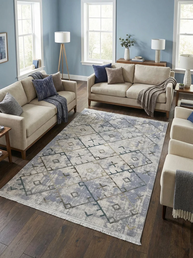 Tapis Lavable Vintage Gris et Crème - Vertigo