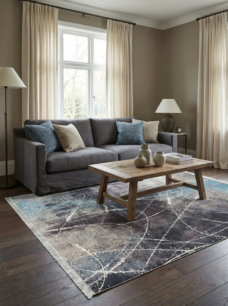 Tapis Lavable Design Bleu et Anthracite - Terrazzo