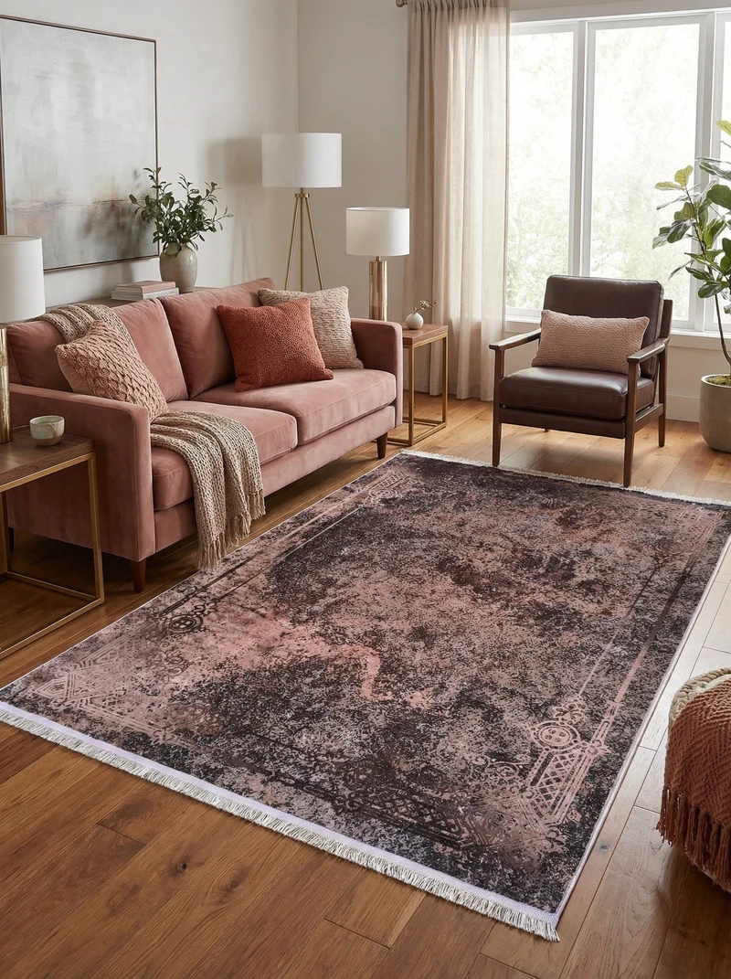Tapis Lavable Vintage Anthracite et Cuivré - Terrazzo