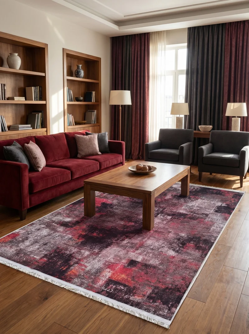 Tapis Lavable Vintage Bordeaux et Gris - Terrazzo