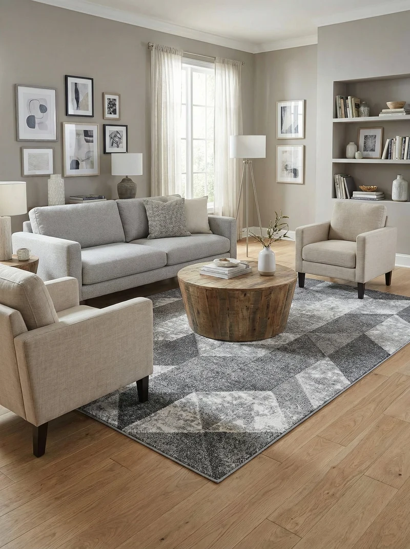 Tapis Géométrique Gris & Crème - Mirador