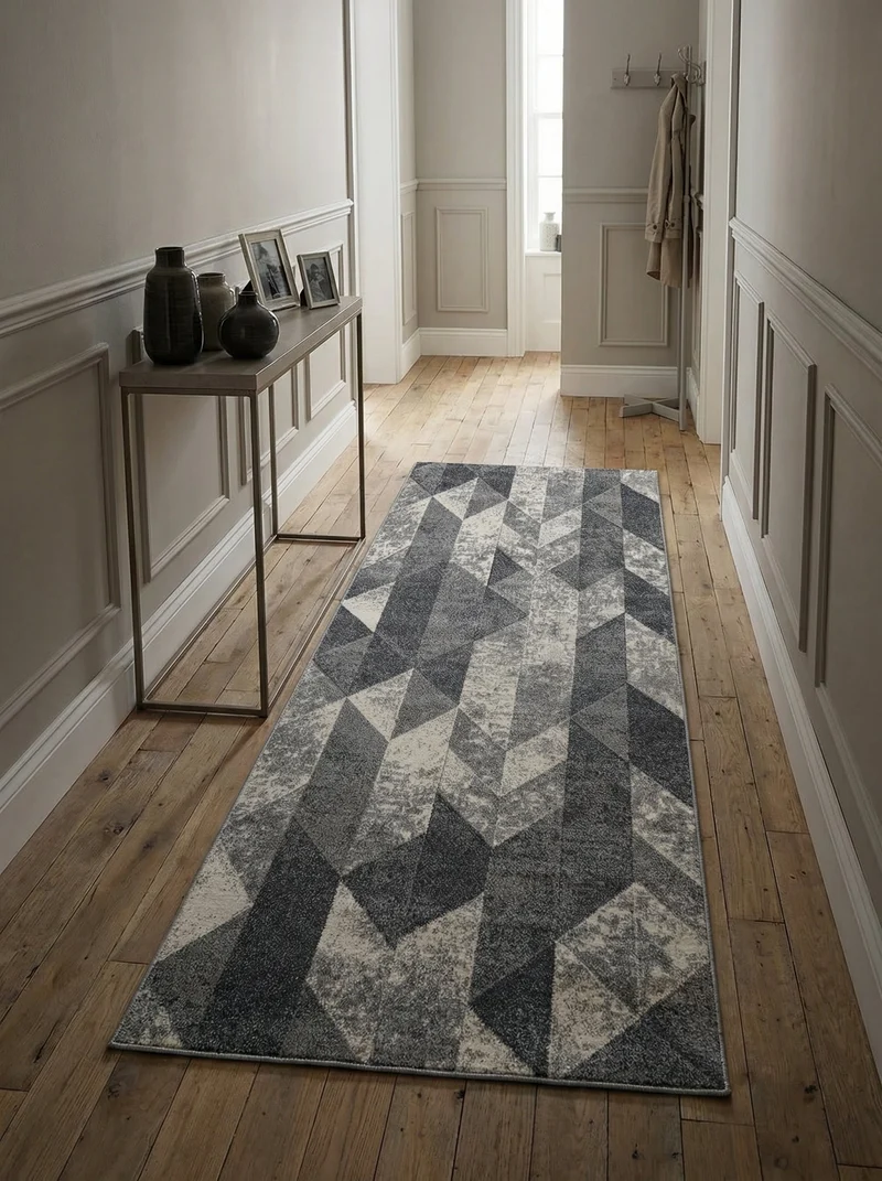 Tapis de Couloir Géométrique Gris & Crème - Mirador