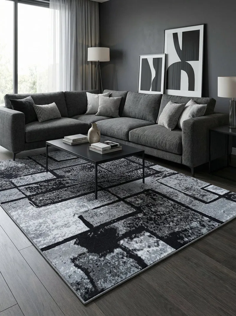 Tapis Moderne Gris & Noir - Camden N°15