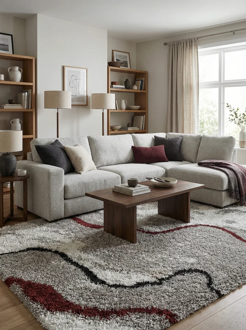 Tapis Shaggy Gris et Rouge - Calvino