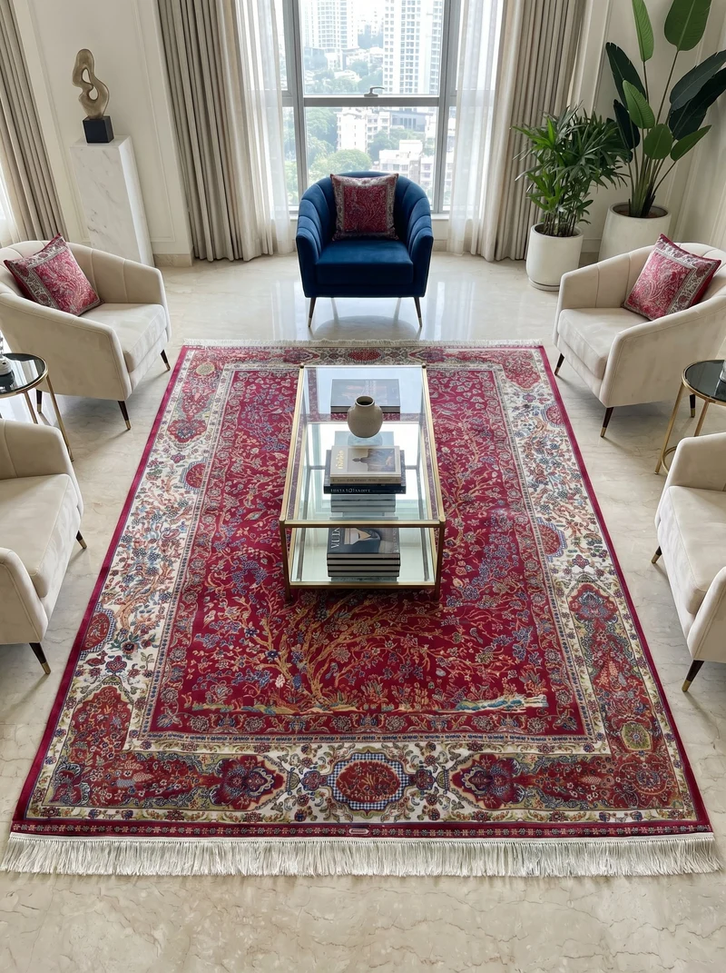 Tapis Persan Effet Soie Rouge - Samara N°11