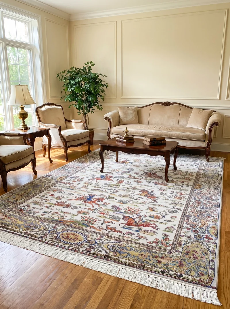Tapis Persan Effet Soie Crème - Samara N°10