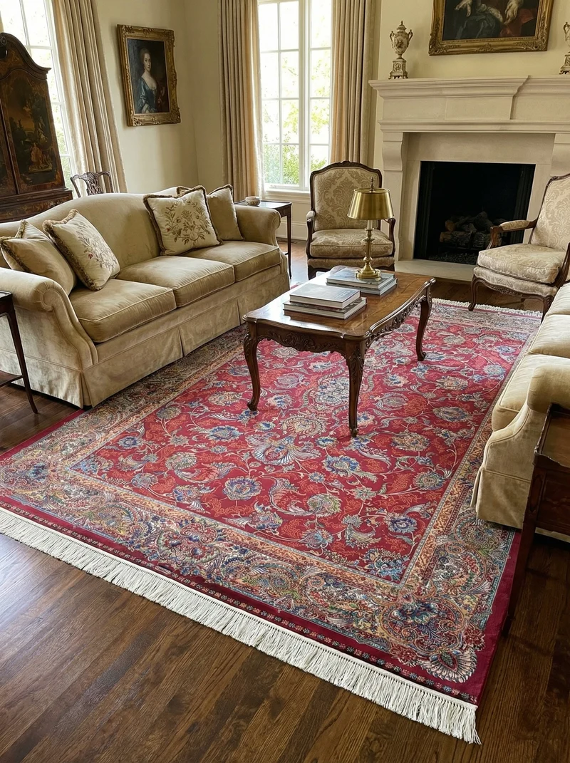 Tapis Persan Effet Soie Rouge - Samara N°08