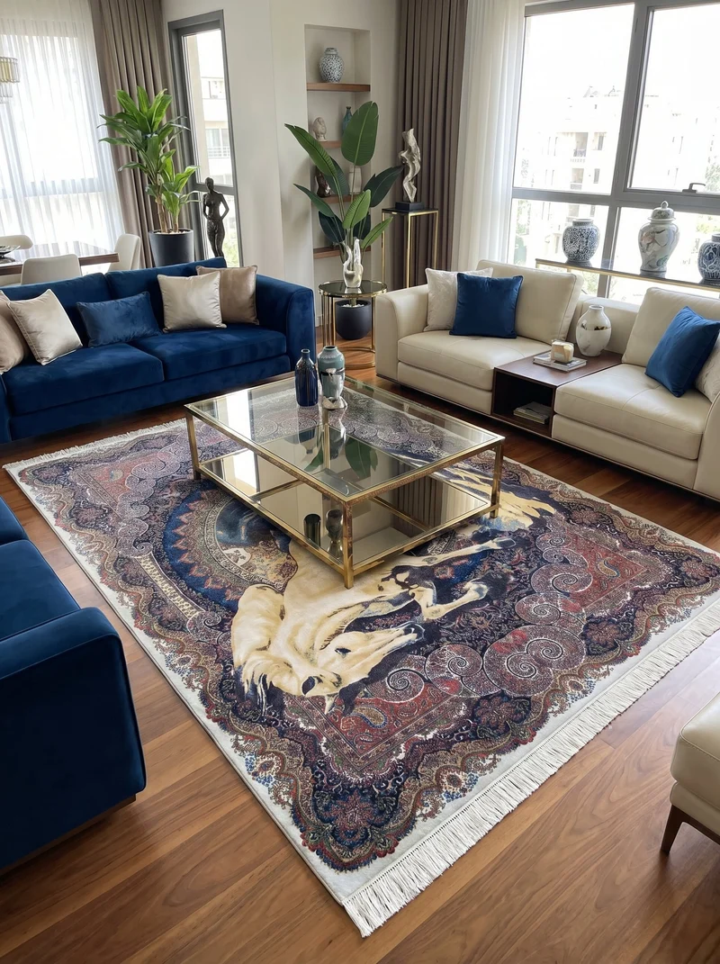 Tapis Persan Effet Soie Bleu Marine - Samara N°04