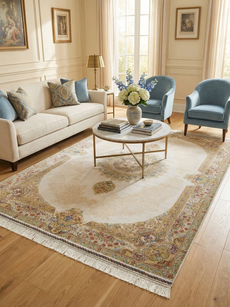 Tapis Persan Effet Soie Crème - Samara