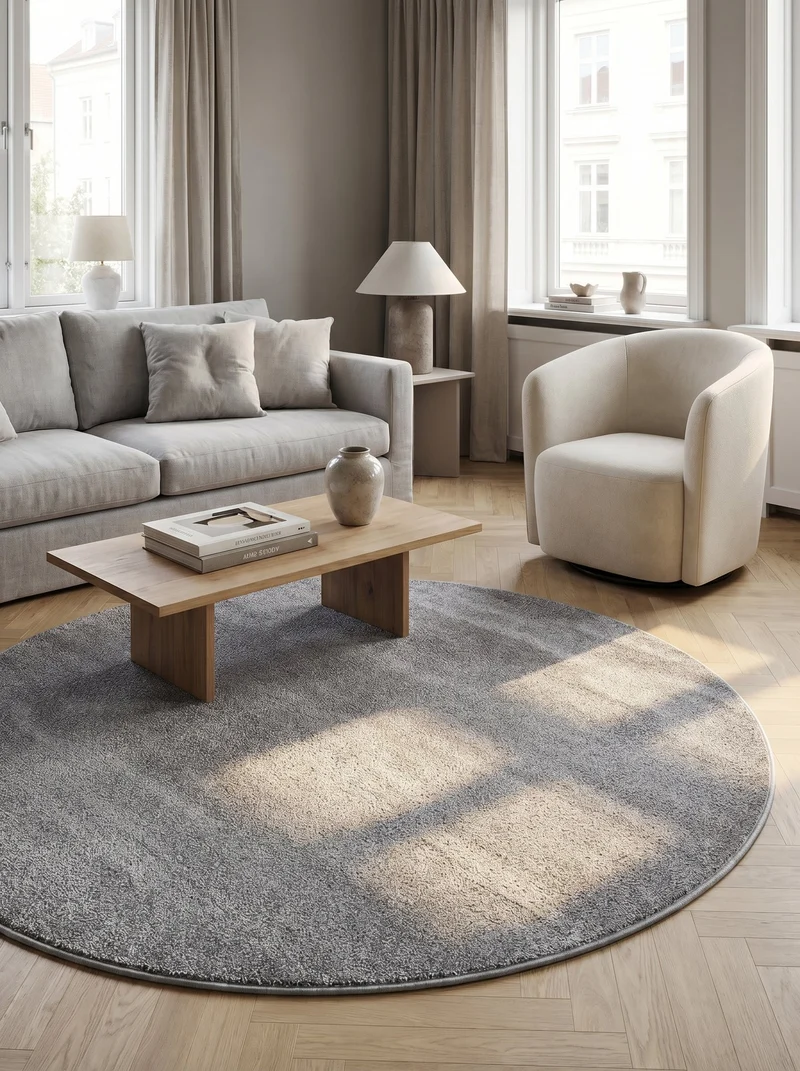Tapis Rond Uni Gris - Ravello