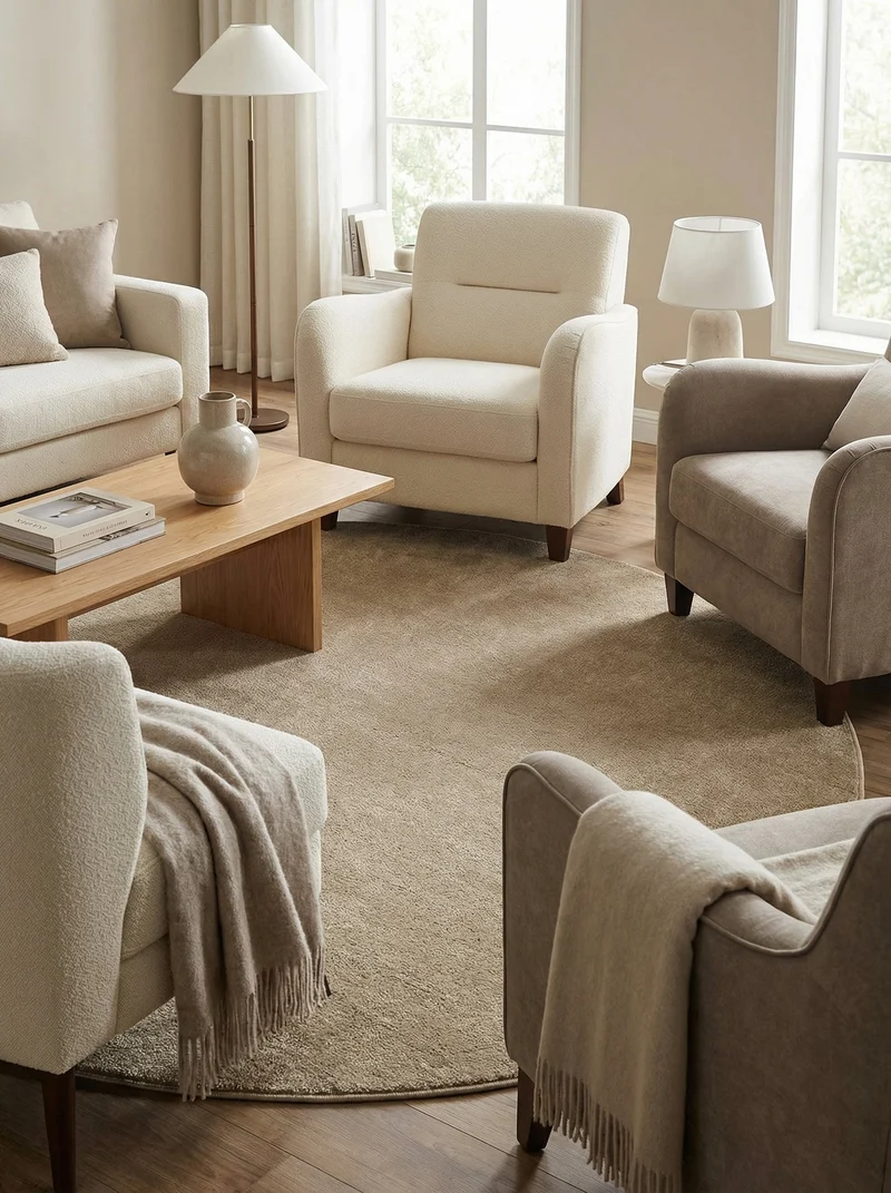 Tapis Rond Uni Beige - Ravello