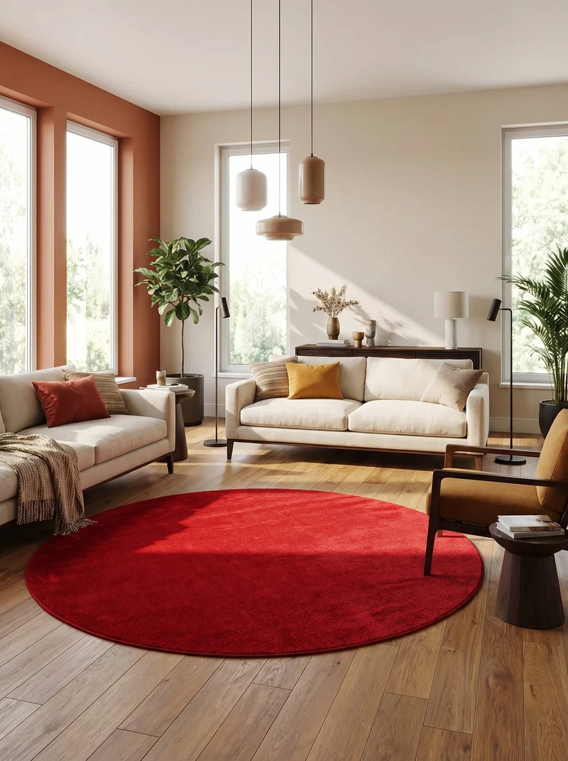Tapis Rond Uni Rouge - Ravello