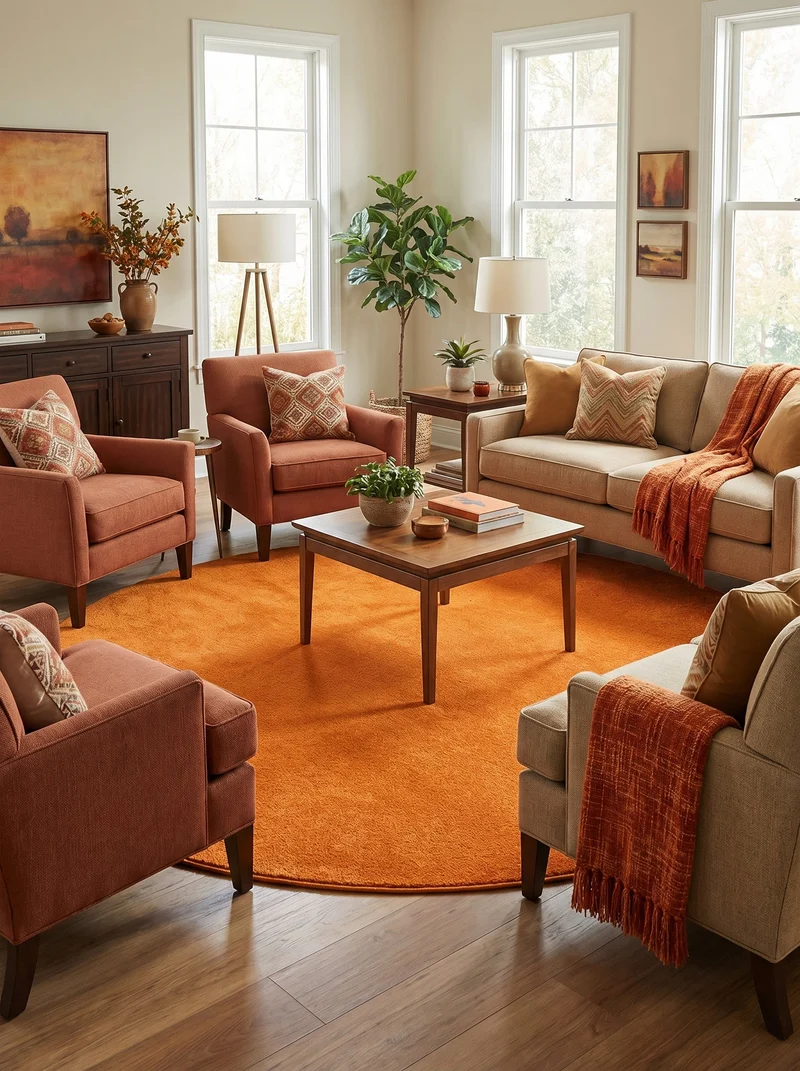 Tapis Rond Uni Orange - Ravello