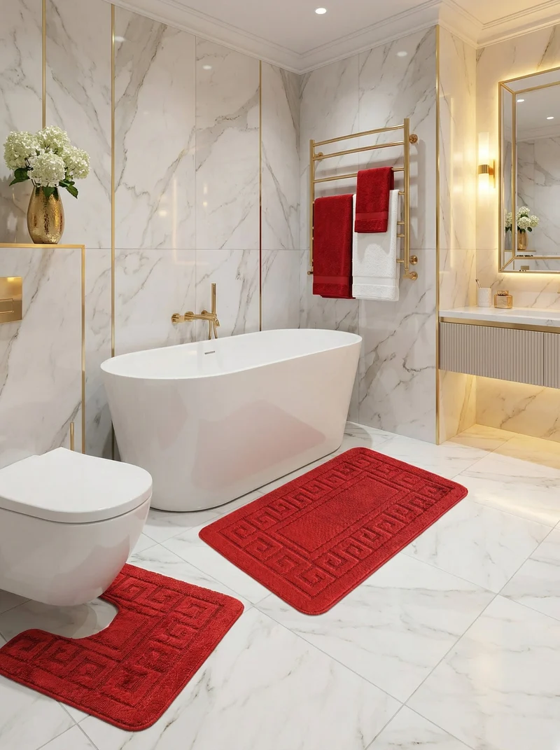 Kit Tapis de Bain Rouge Clair - Cordova