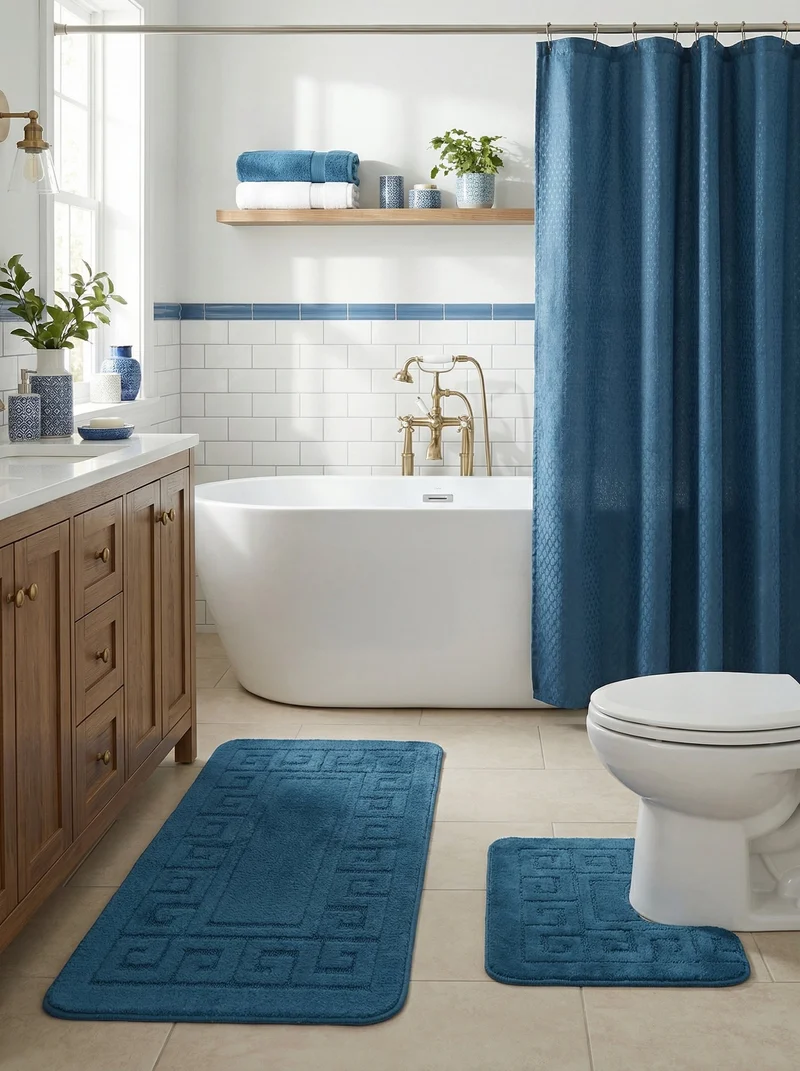Kit Tapis de Bain Bleu Encre - Cordova
