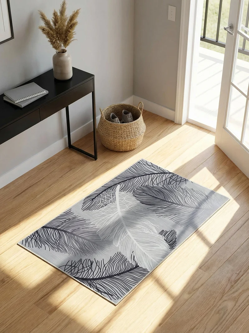Tapis d'Entrée Design Plumes Noir et Blanc - Terrazzo