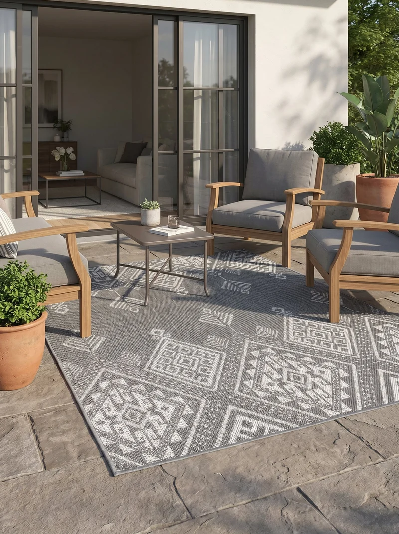 Tapis Extérieur Berbère Anthracite & Blanc - Kalista