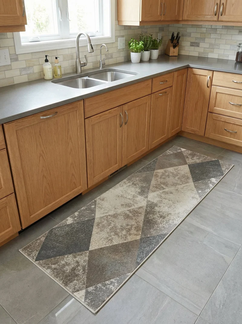 Tapis de Cuisine Géométrique Beige & Gris - Mirador