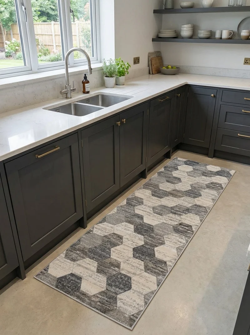 Tapis de Cuisine Géométrique Gris & Beige - Mirador