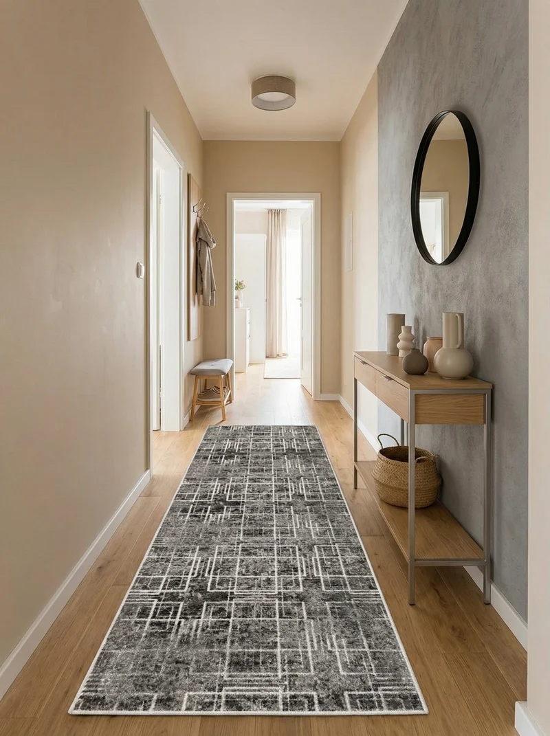 Tapis de Couloir Moderne Gris et Noir - Torino N°09
