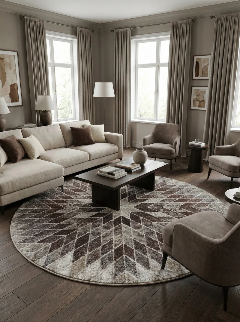 Tapis Rond Géométrique Beige et Marron - Torino