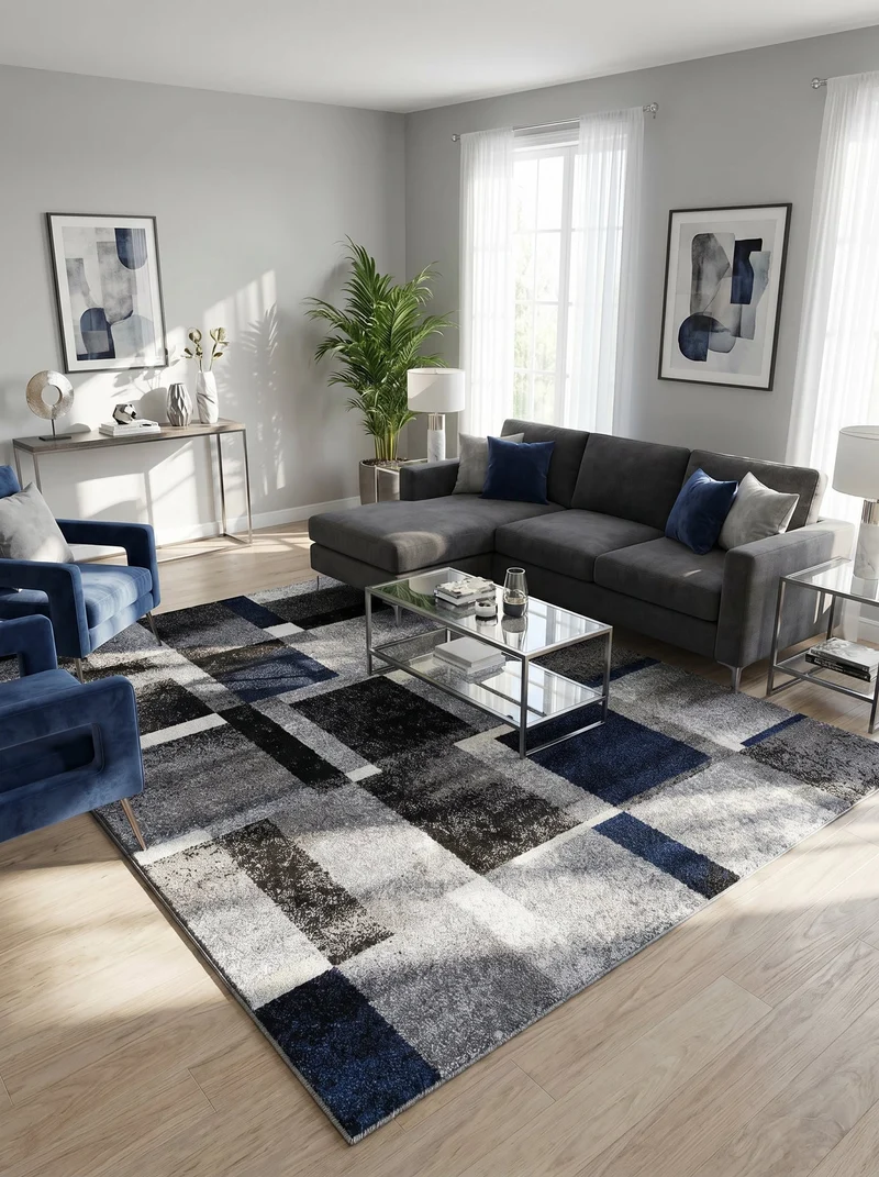 Tapis Moderne Gris et Bleu - Dante N°09