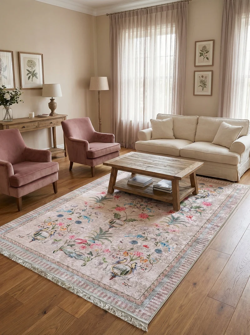 Tapis Lavable Oriental Beige et Multicolore - Terrazzo