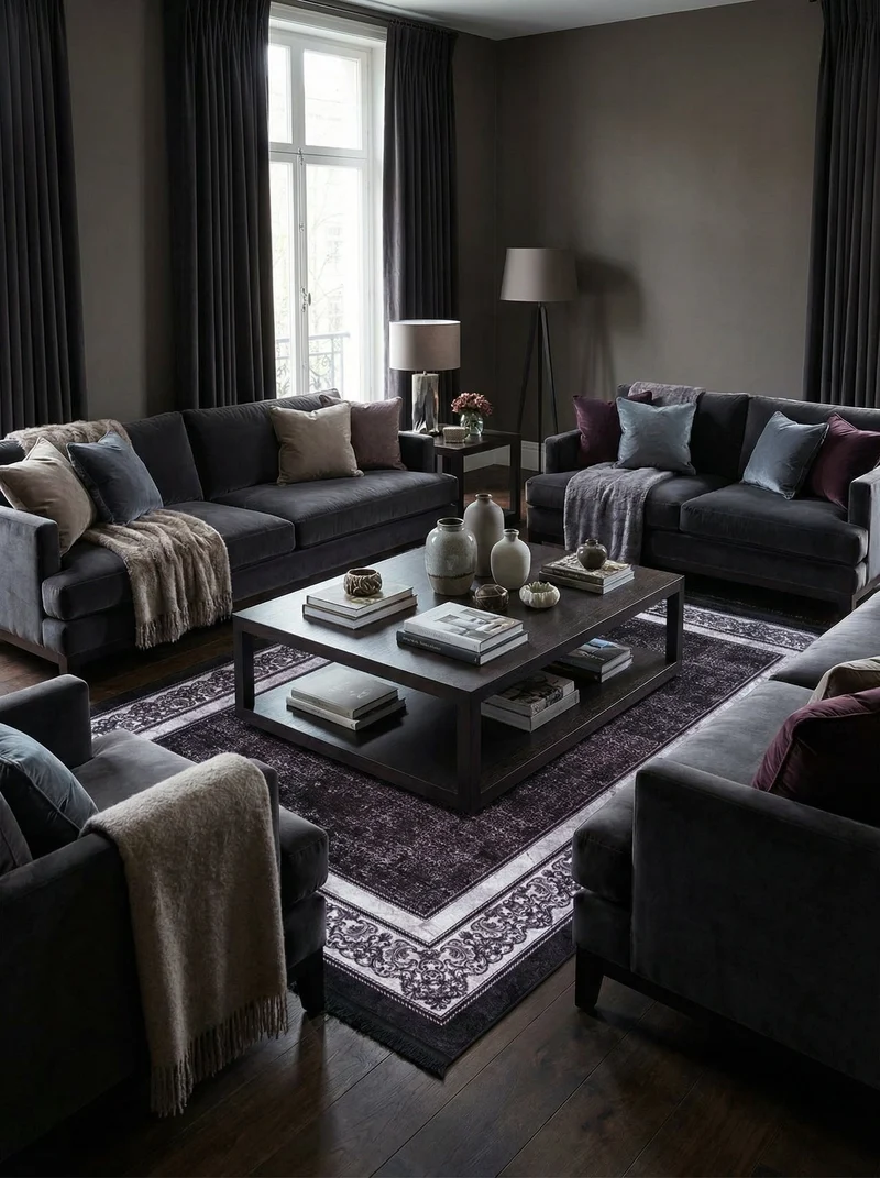 Tapis Lavable Vintage Noir et Gris - Terrazzo