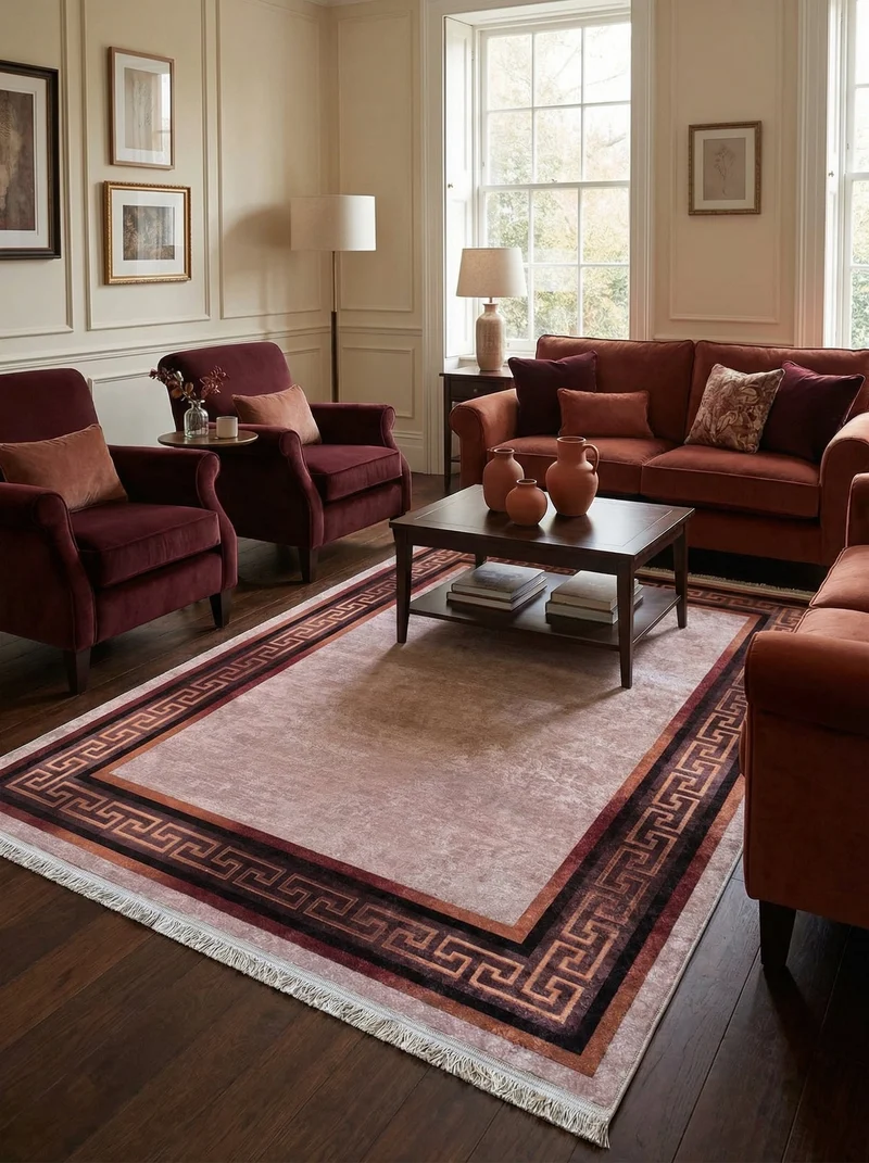 Tapis Lavable Oriental Rose et Bordeaux - Terrazzo N°2