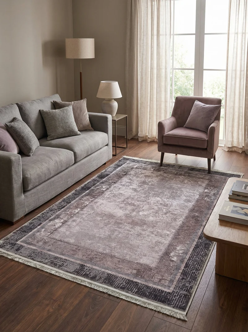 Tapis Lavable Vintage Mauve et Anthracite - Terrazzo N°2