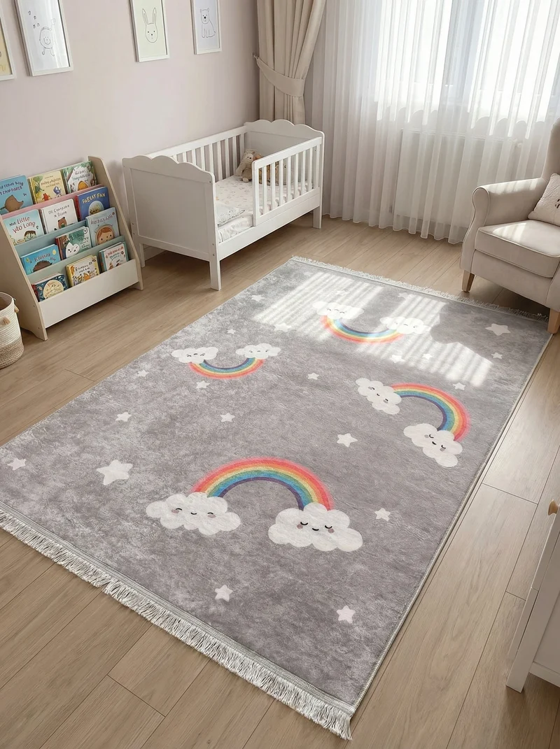 Tapis Enfant Arc-en-Ciel Gris - Terrazzo