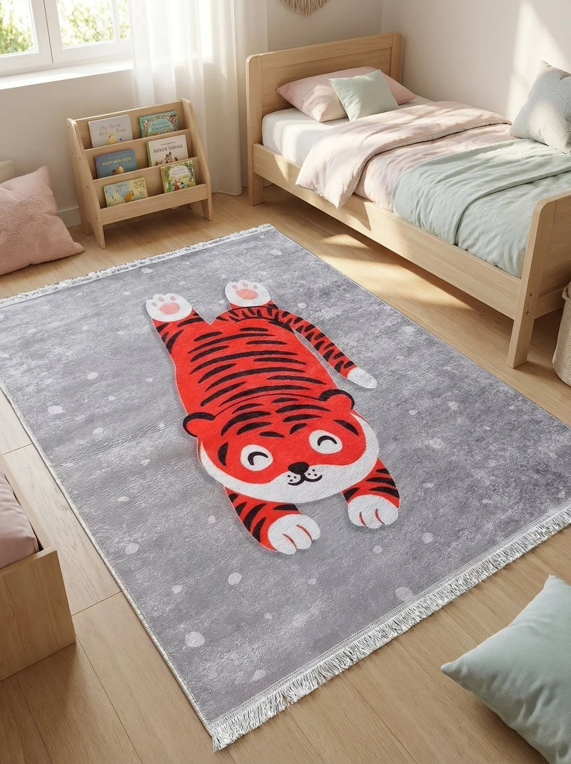 Tapis Enfant Tigre Gris et Rouge - Terrazzo