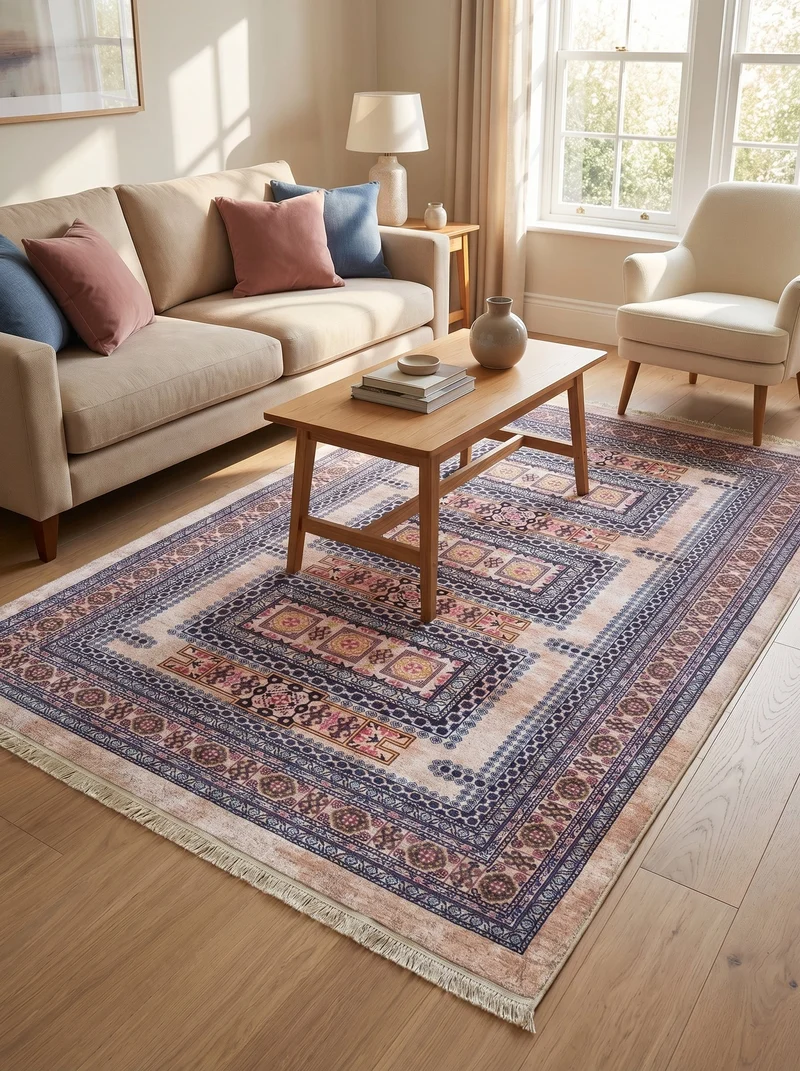 Tapis Lavable Oriental Rose et Bleu - Terrazzo