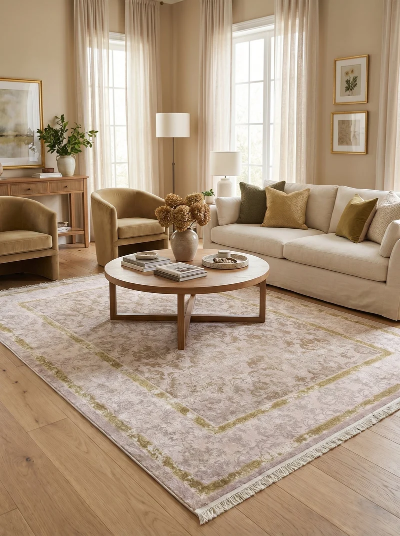 Tapis Lavable Vintage Crème et Vert - Terrazzo