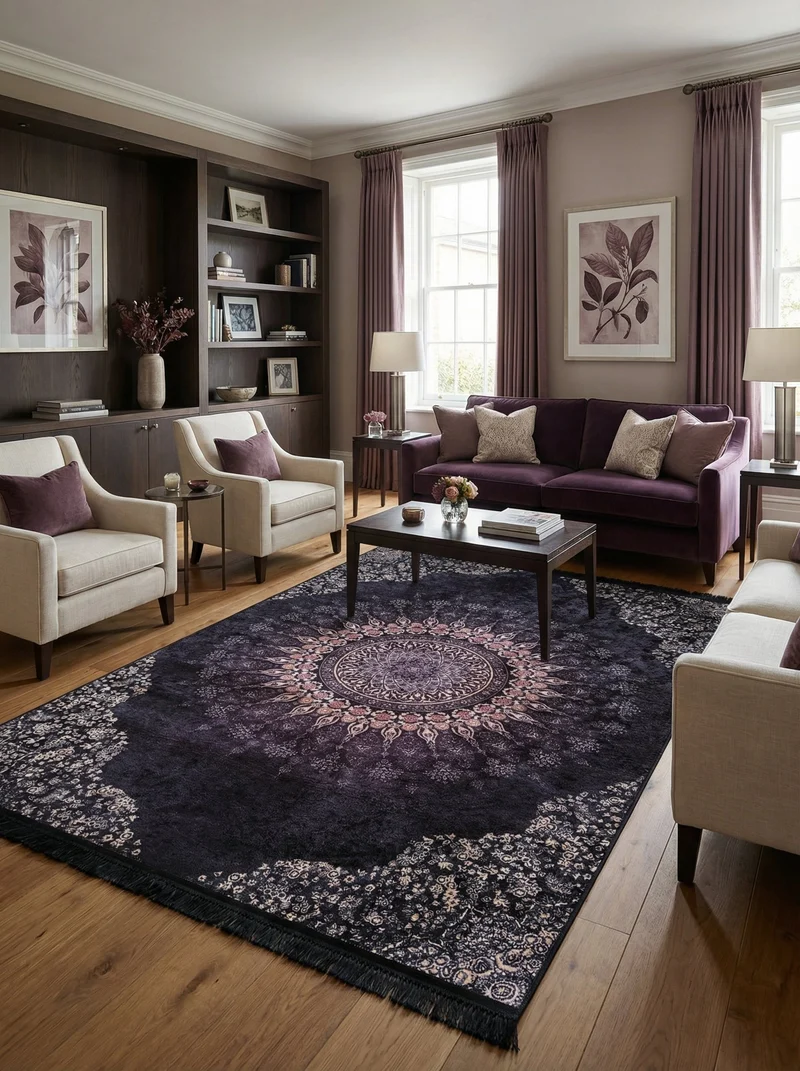 Tapis Lavable Oriental Violet et Rose - Terrazzo