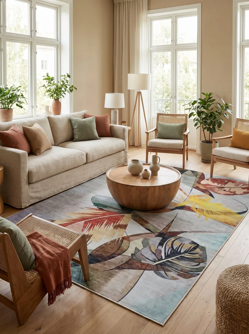 Tapis Lavable Design Feuille Multicolore - Terrazzo