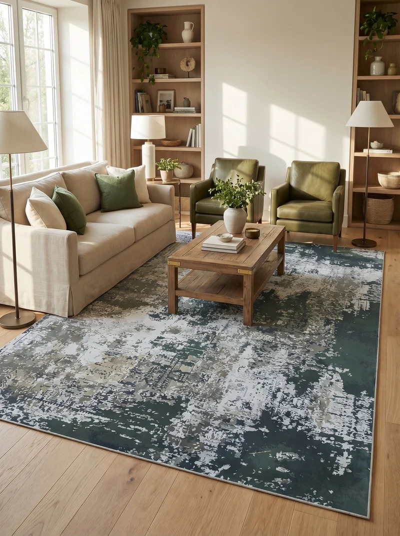 Tapis Lavable Vintage Vert et Gris - Terrazzo