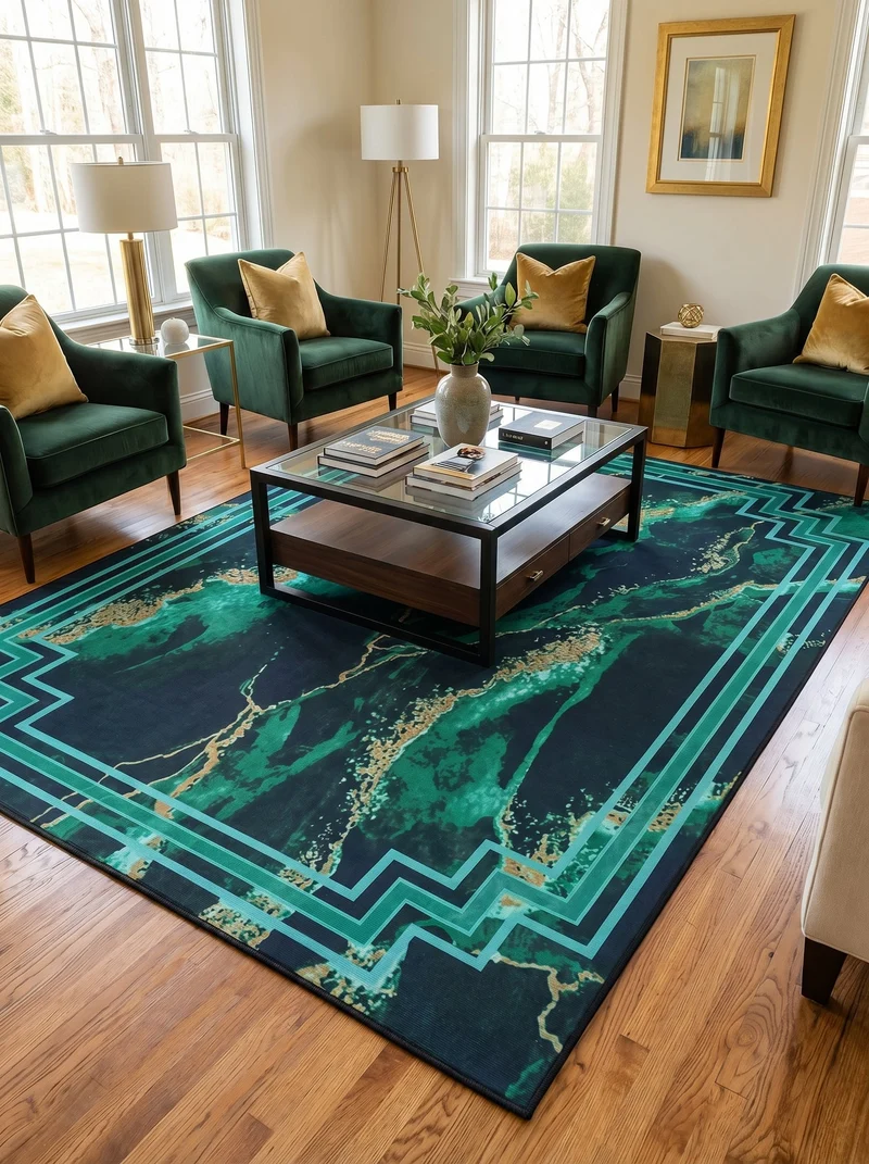Tapis Lavable Moderne Vert et Bleu - Terrazzo