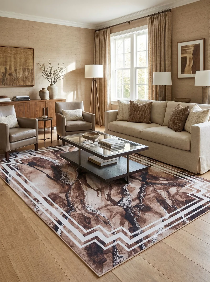 Tapis Lavable Moderne Marron - Terrazzo
