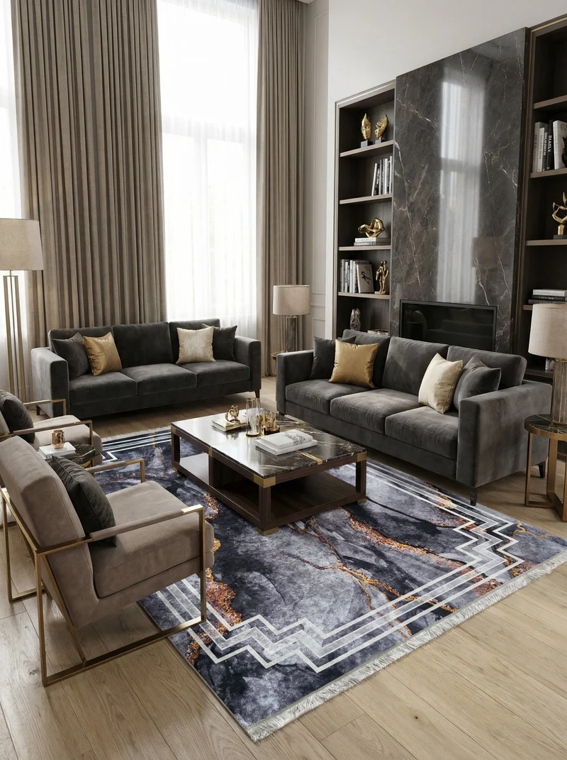 Tapis Lavable Design Gris et Or - Terrazzo