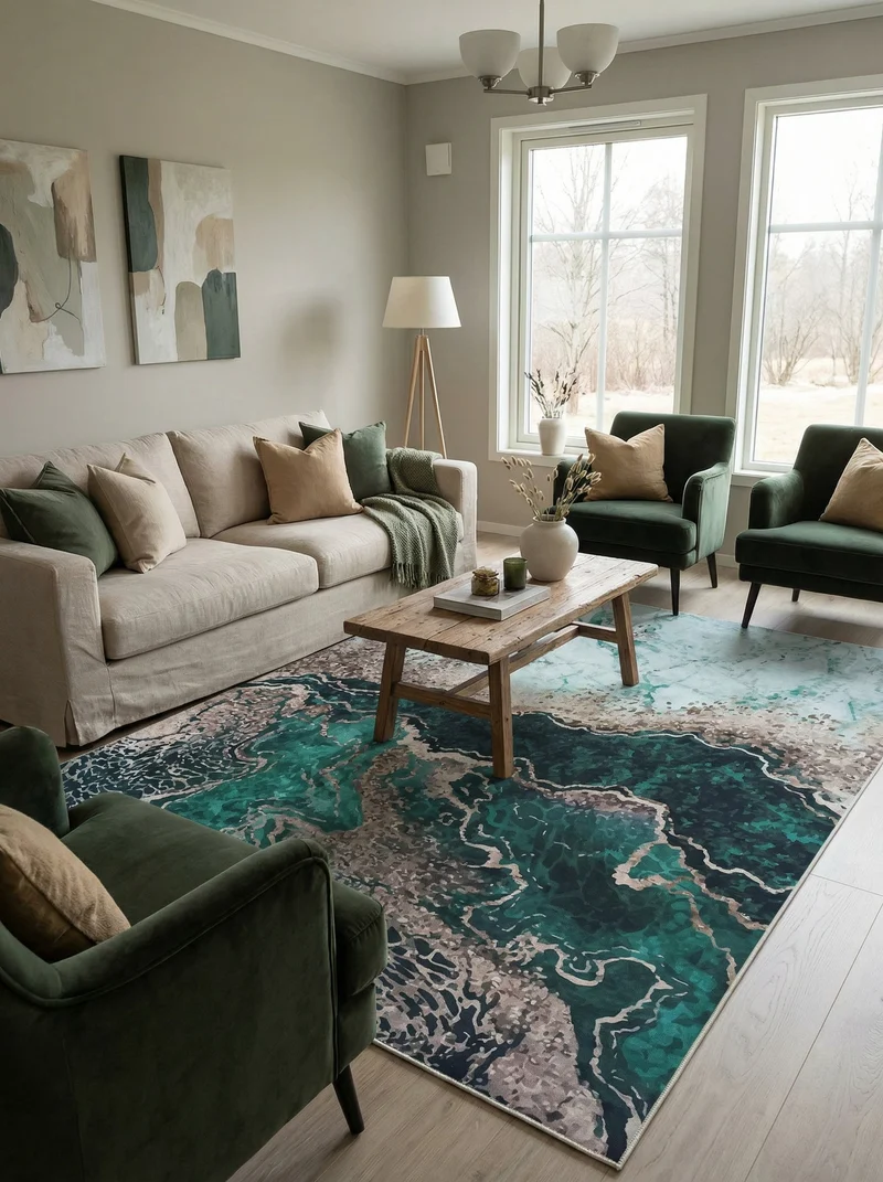 Tapis Lavable Design Vert Doré - Terrazzo